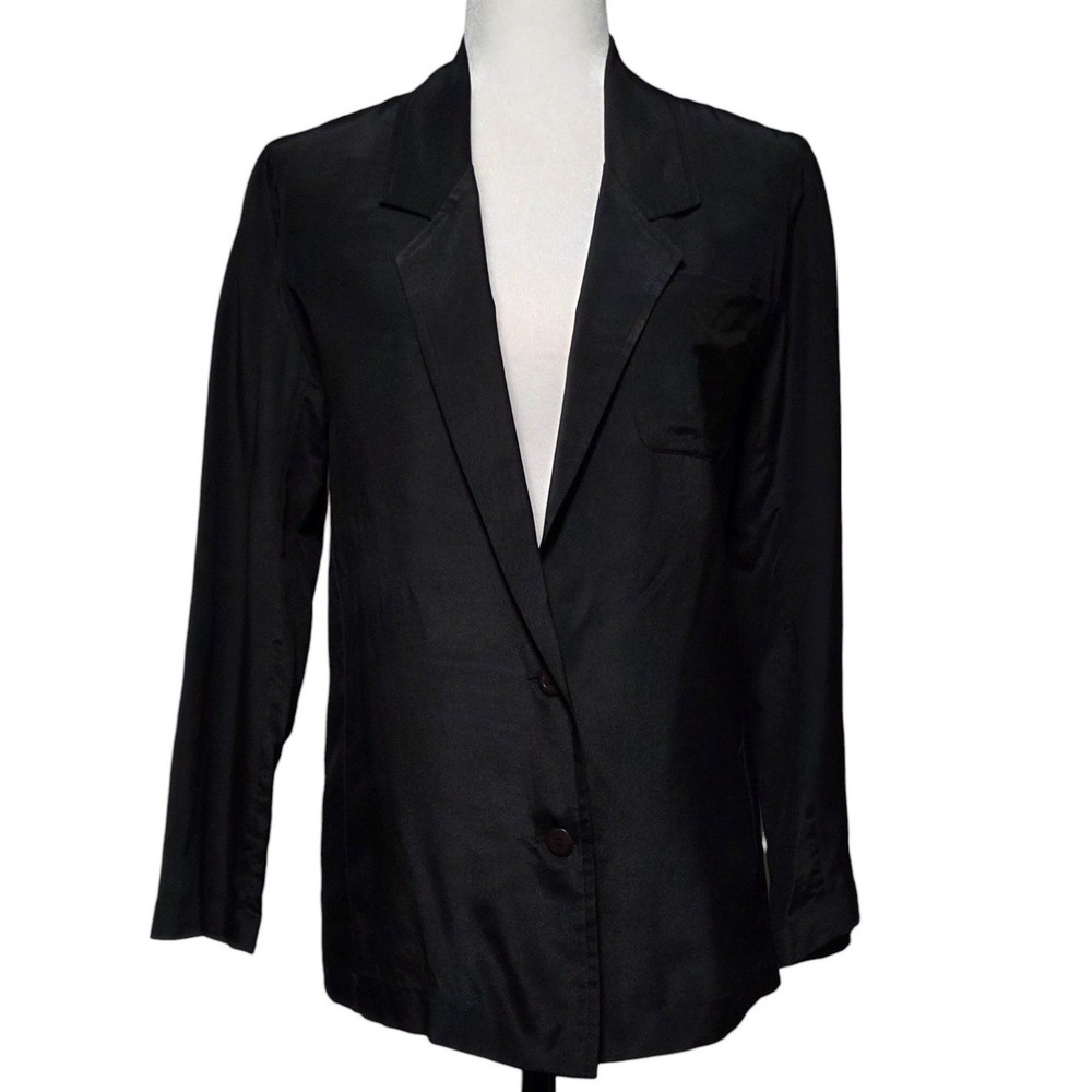Royal Silk 100% Silk Blazer Womens 4  Black Minimalist Jacket Old Money Capsule
